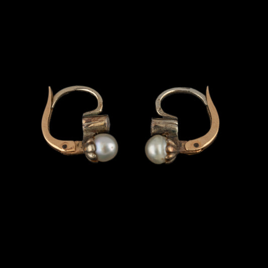 Par de Brincos em Ouro Amarelo e Branco com Diamantes e Pérolas