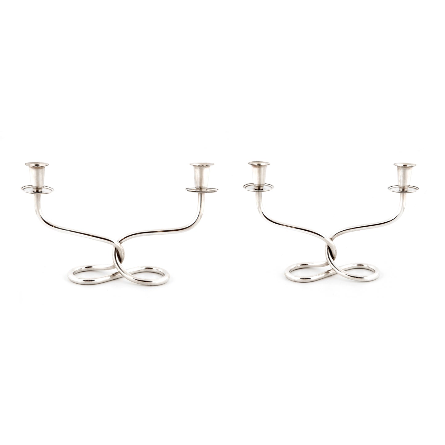 Par de Candelabros de 2 lumes em prata, Anos 50