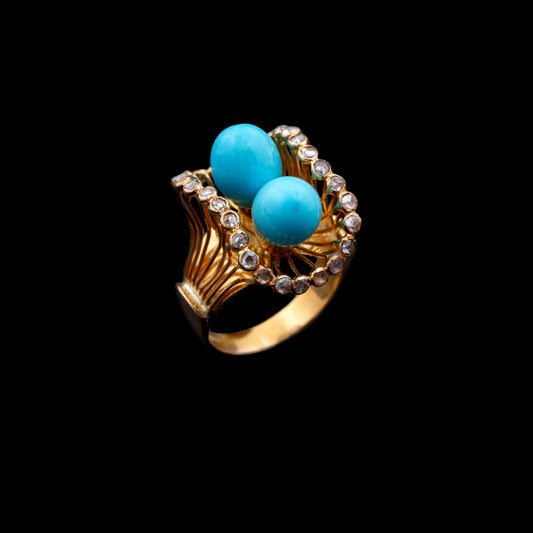 Anel com turquesas e diamantes
