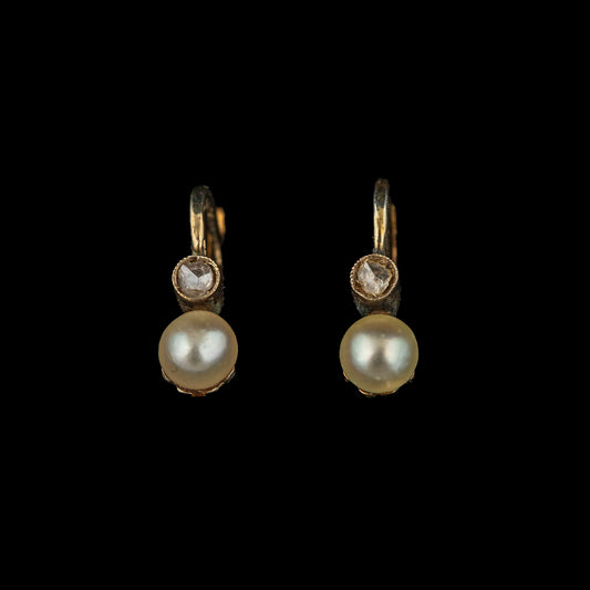 Par de Brincos em Ouro Amarelo e Branco com Diamantes e Pérolas