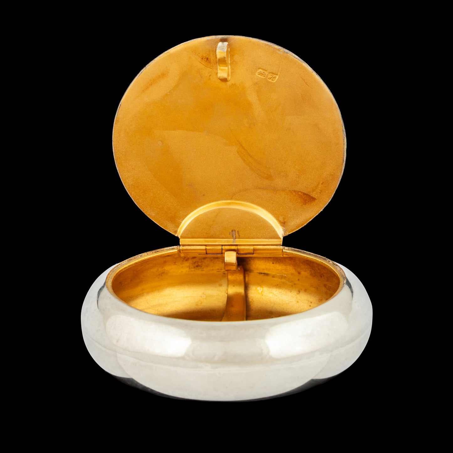 Caixa redonda em Prata, com decoração em vidro