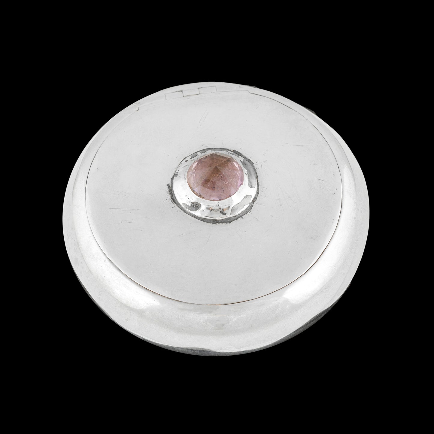 Caixa redonda em Prata, com decoração em vidro