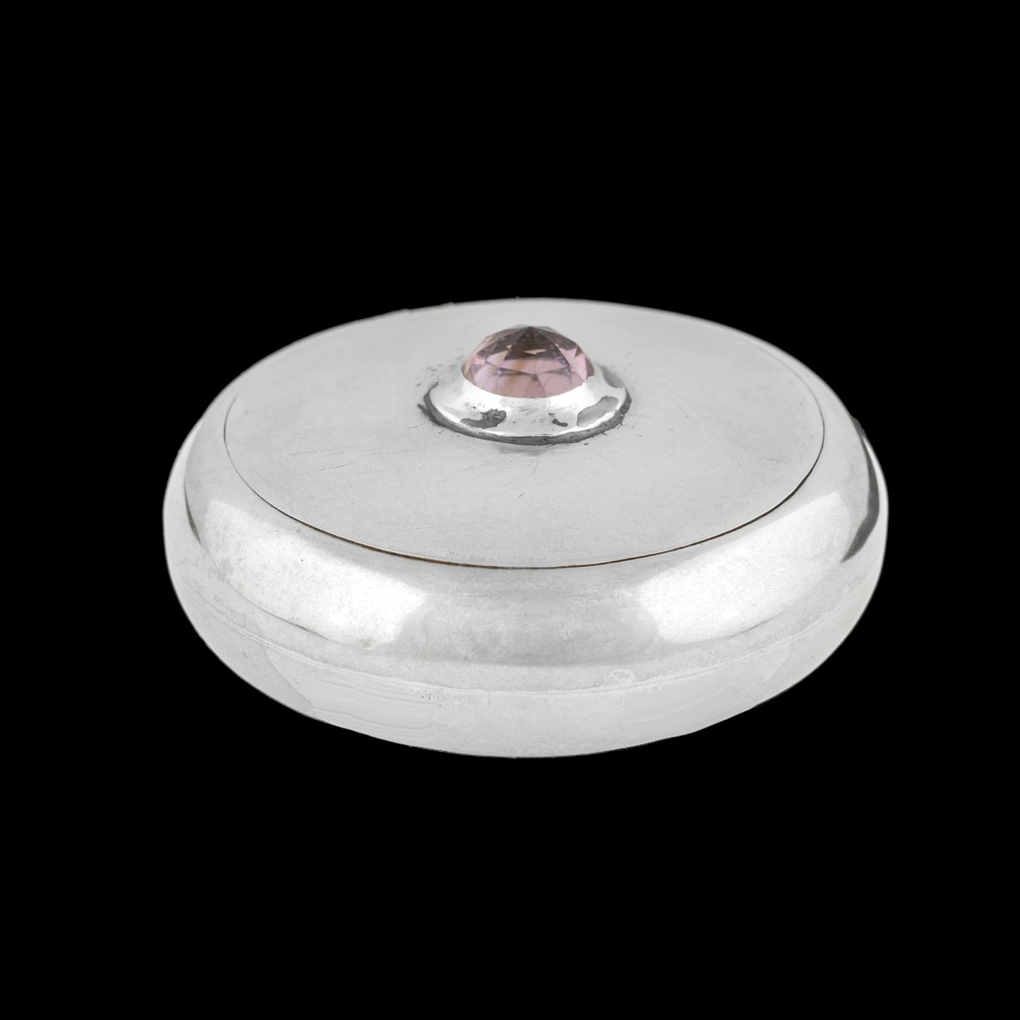 Caixa redonda em Prata, com decoração em vidro